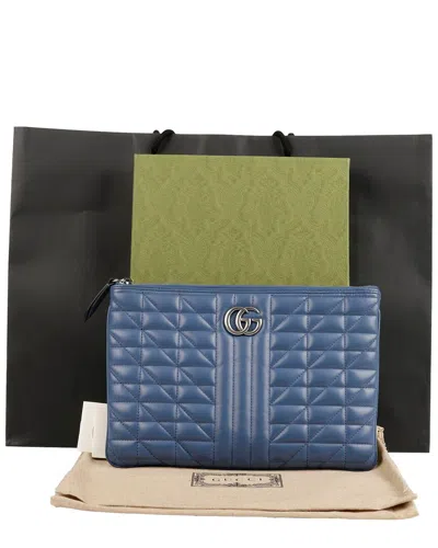Gucci Gg Marmont Pouch (authentic Pre-loved) In Blue