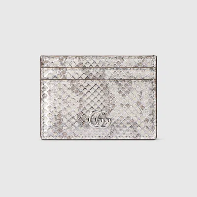 Gucci Gg Marmont Python Card Case In Silver