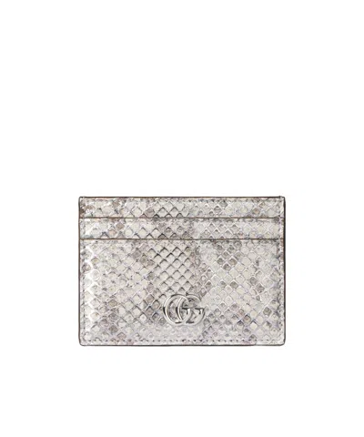 Gucci Gg Marmont Python Card Case In Gray