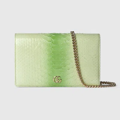 Gucci Gg Marmont Python Chain Wallet In Green