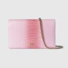 Gucci Gg Marmont Python Chain Wallet In Pink