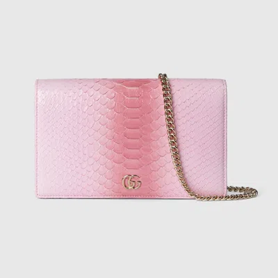 Gucci Gg Marmont Python Chain Wallet In Pink