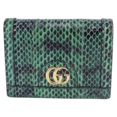 Pre-owned Gucci Gg Marmont Python Leather Wallet In Gray