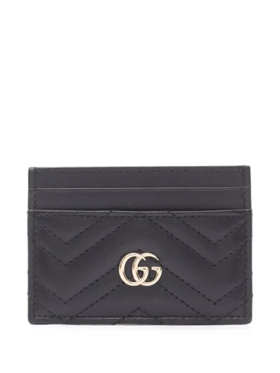 Pre-owned Gucci Gg Marmont Quilted Card Holder In Black