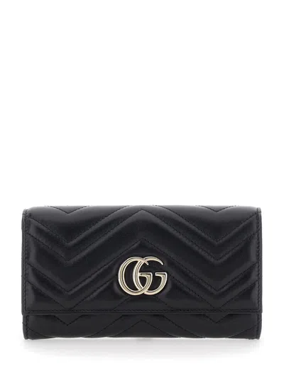 Gucci Gg Marmont Quilted Continental Wallet With Metal Logo, 12 Card Slots & Zip Coin Pocket - 19 X  In Black