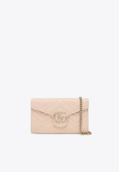 Gucci Gg Marmont Quilted Leather Chain Clutch In Pink