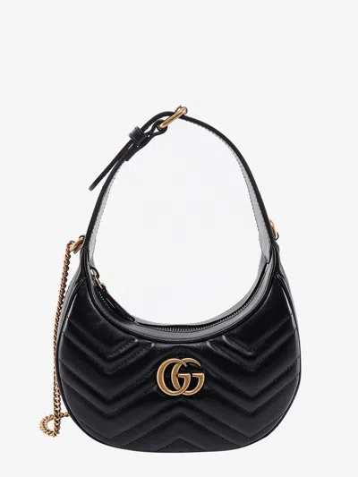 Gucci Gg Marmont Quilted Leather Shoulder Bag With Metal Gg Logo In Black