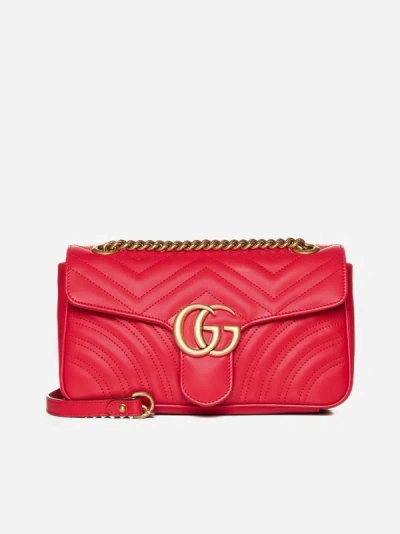 Gucci Red Gg Marmont Small Leather Shoulder Bag