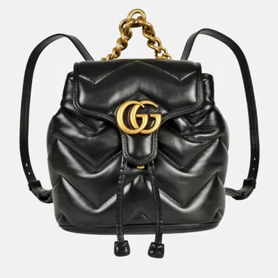 Pre-owned Gucci Gg Marmont Quilted Mini Backpack Leather Black