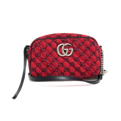 Pre-owned Gucci Gg Marmont Red Color Jacquard Shoulder Bag ()