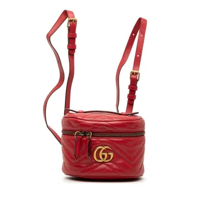 Pre-owned Gucci Gg Marmont Red Color Leather Backpack ()