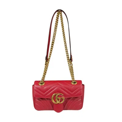 Pre-owned Gucci Gg Marmont Red Color Leather Shoulder Bag ()