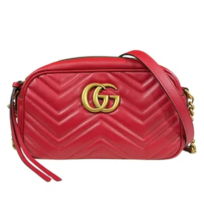 Pre-owned Gucci Gg Marmont Red Color Leather Shoulder Bag ()