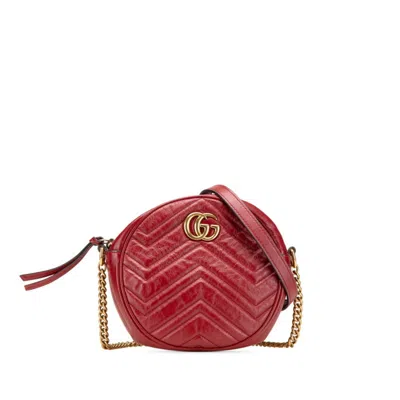 Pre-owned Gucci Gg Marmont Red Color Leather Shoulder Bag ()
