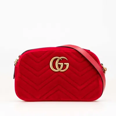 Pre-owned Gucci Gg Marmont Red Color Leather Shoulder Bag ()