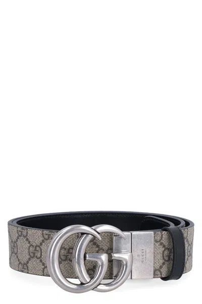 Gucci Reversible Belt "gg Marmont" In Taupe
