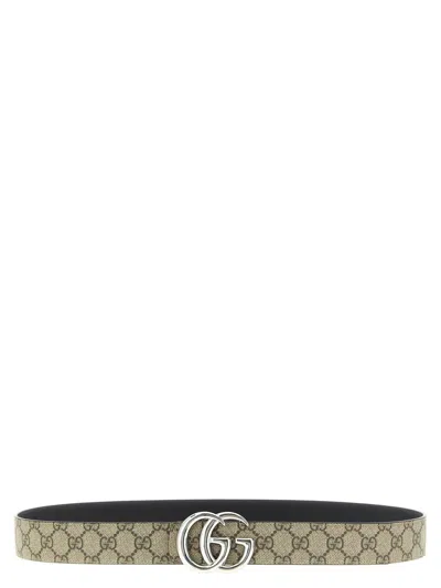 Gucci Beige Gg Marmont Reversible Belt In Brown