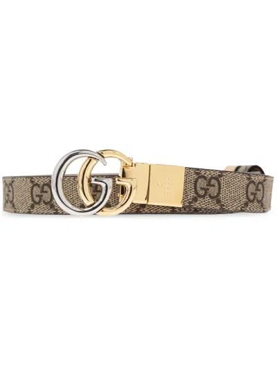 Gucci Adjustable Length Monogram Fabric Belt In Beige Ebony