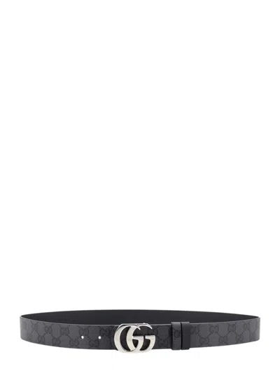 Gucci Gg Marmont Reversible Belt With Double G Buckle In Black