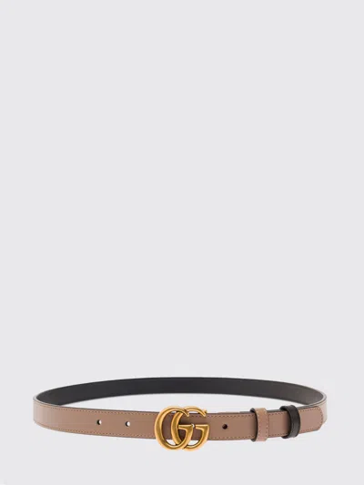 Gucci Gg Marmont Reversible Calfskin Leather Belt With Double G Buckle In Brown