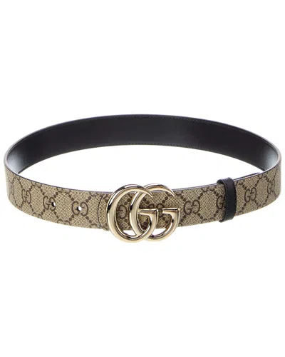 Gucci Gg Marmont Reversible Canvas & Leather Belt In Sand