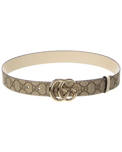 Gucci Gg Marmont Reversible Canvas & Leather Belt In Sand