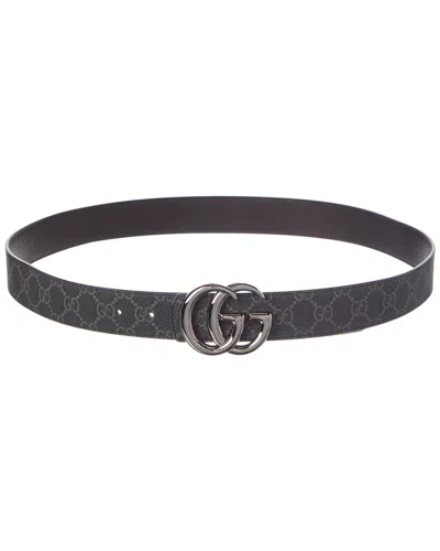 Gucci Gg Marmont Reversible Gg Coated Fabric & Leather Belt In Black