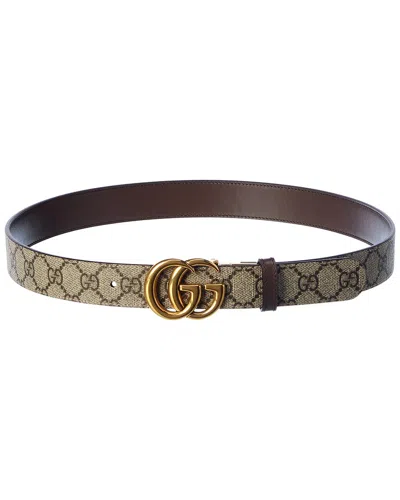 Gucci Gg Marmont Reversible Gg Supreme Canvas & Leather Belt In Brown