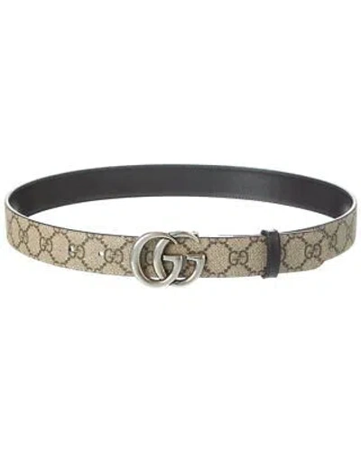Pre-owned Gucci Gg Marmont Reversible Gg Supreme Canvas & Leather Belt Men's Black 80