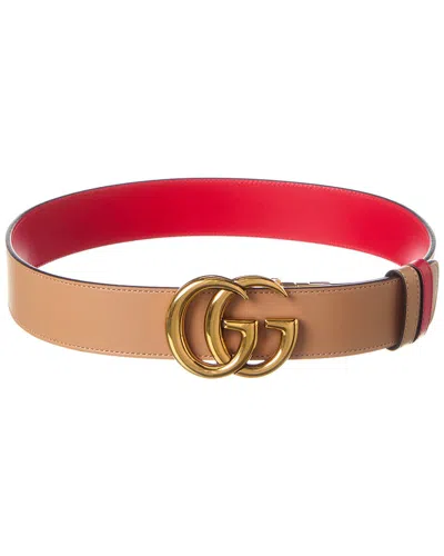 Gucci Gg Marmont Reversible Gg Supreme Canvas & Leather Belt In Pink