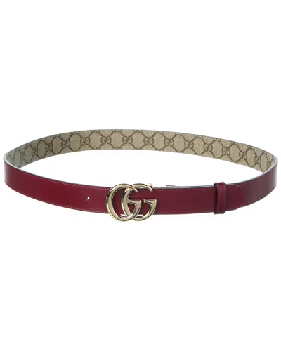 Gucci Gg Marmont Reversible Gg Supreme Canvas & Leather Belt In Red
