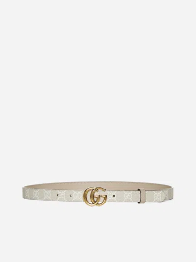 Gucci Gg Marmont Reversible Leather And Fabric Belt In Neutral