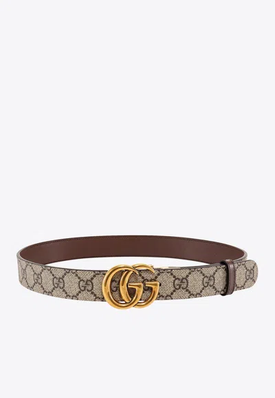 Gucci Women Gg Marmont Reversible Belt In Neutral