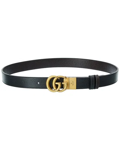 Gucci Gg Marmont Reversible Leather Belt In Black