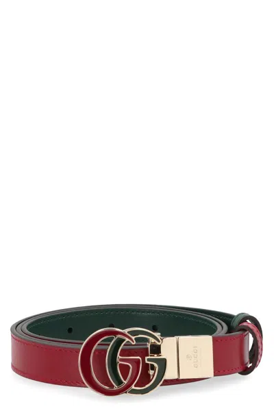 Gucci Gg Marmont Reversible Leather Belt In Red