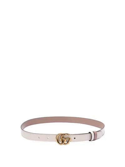 Gucci `gg Marmont` Reversible Thin Belt In Beige