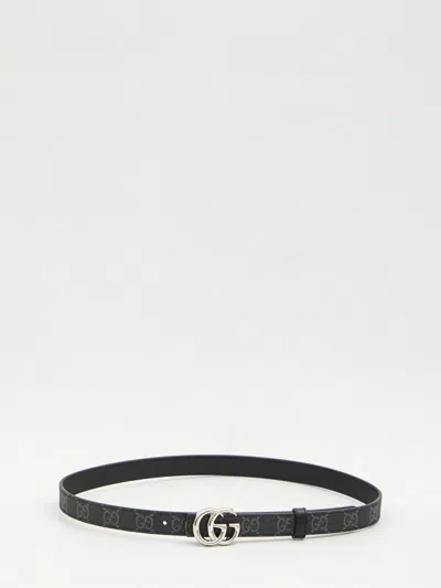 Gucci Gg Marmont Reversible Thin Belt In Black