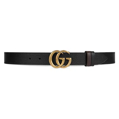 Gucci Reversible Leather Belt With Double G Buckle In Black