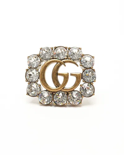 Gucci Gg Marmont Rhinestone Brooch In Gold
