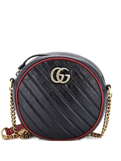 Pre-owned Gucci Gg Marmont Round Shoulder Bag Diagonal Quilted Leather Mini Crossbody Bag In Black