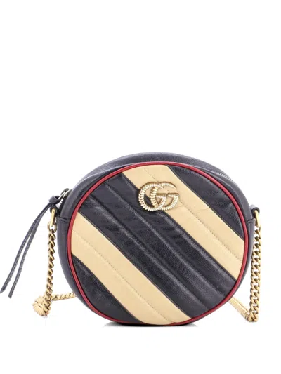 Pre-owned Gucci Gg Marmont Round Shoulder Bag Diagonal Quilted Leather Mini Crossbody Bag In Black