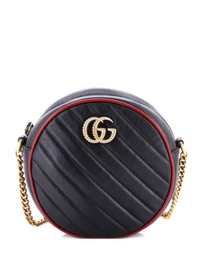 Pre-owned Gucci Gg Marmont Round Shoulder Bag Matelasse Leather Mini Crossbody Bag In Black