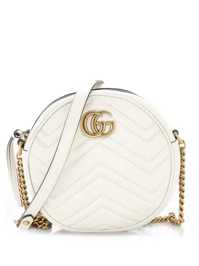 Pre-owned Gucci Gg Marmont Round Shoulder Bag Matelasse Leather Mini Crossbody Bag In White