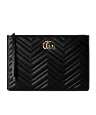 Gucci Large Gg Marmont Clutch Bag In Black
