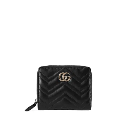 Gucci Gg Marmont Mini Zip Wallet In Black