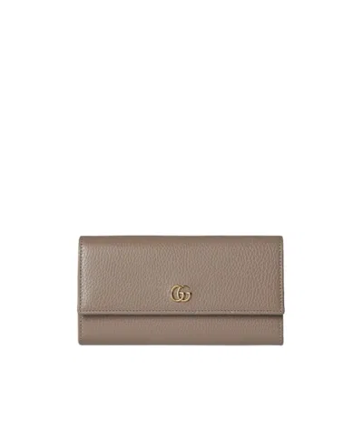 Gucci Gg Marmont Series Pink Interior Long Wallet In Brown