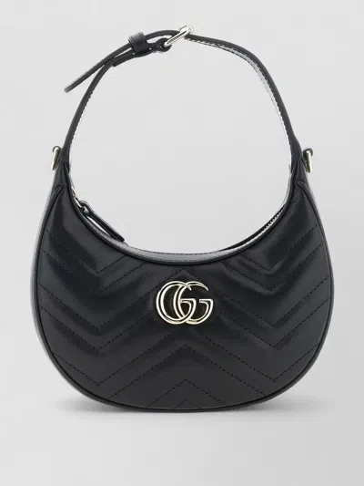 Gucci Gg Marmont Shoulder Bag Chevron Pattern Chain In Black