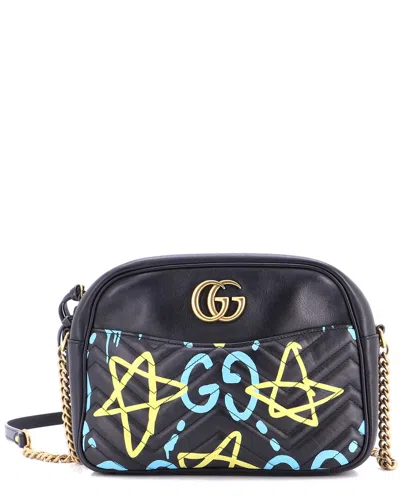 Gucci Gg Marmont Shoulder Bag  Ghost Matelassé Leather Medium (authentic Pre-loved) In Black