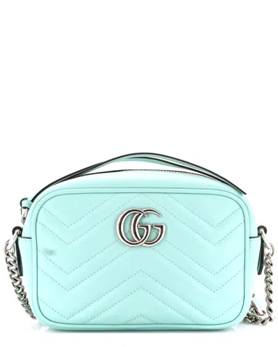 Gucci Gg Marmont Shoulder Bag Matelassé Leather Mini (authentic Pre-loved) In Blue