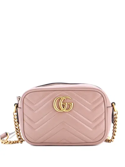 Pre-owned Gucci Gg Marmont Shoulder Bag Matelasse Leather Mini Crossbody Bag In Neutral